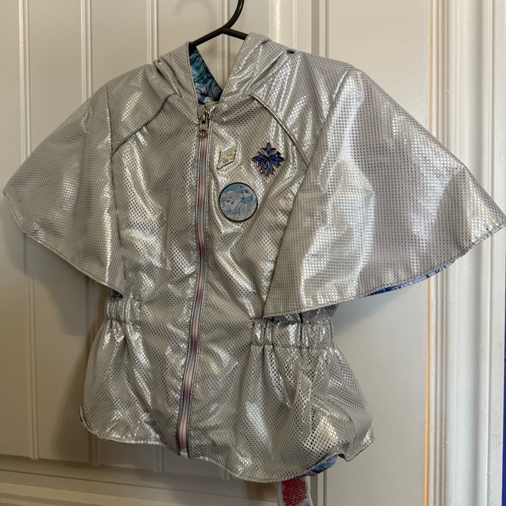 Disney Frozen Raincoat Kids Silver Hooded Jacket/Costume for Elsa.